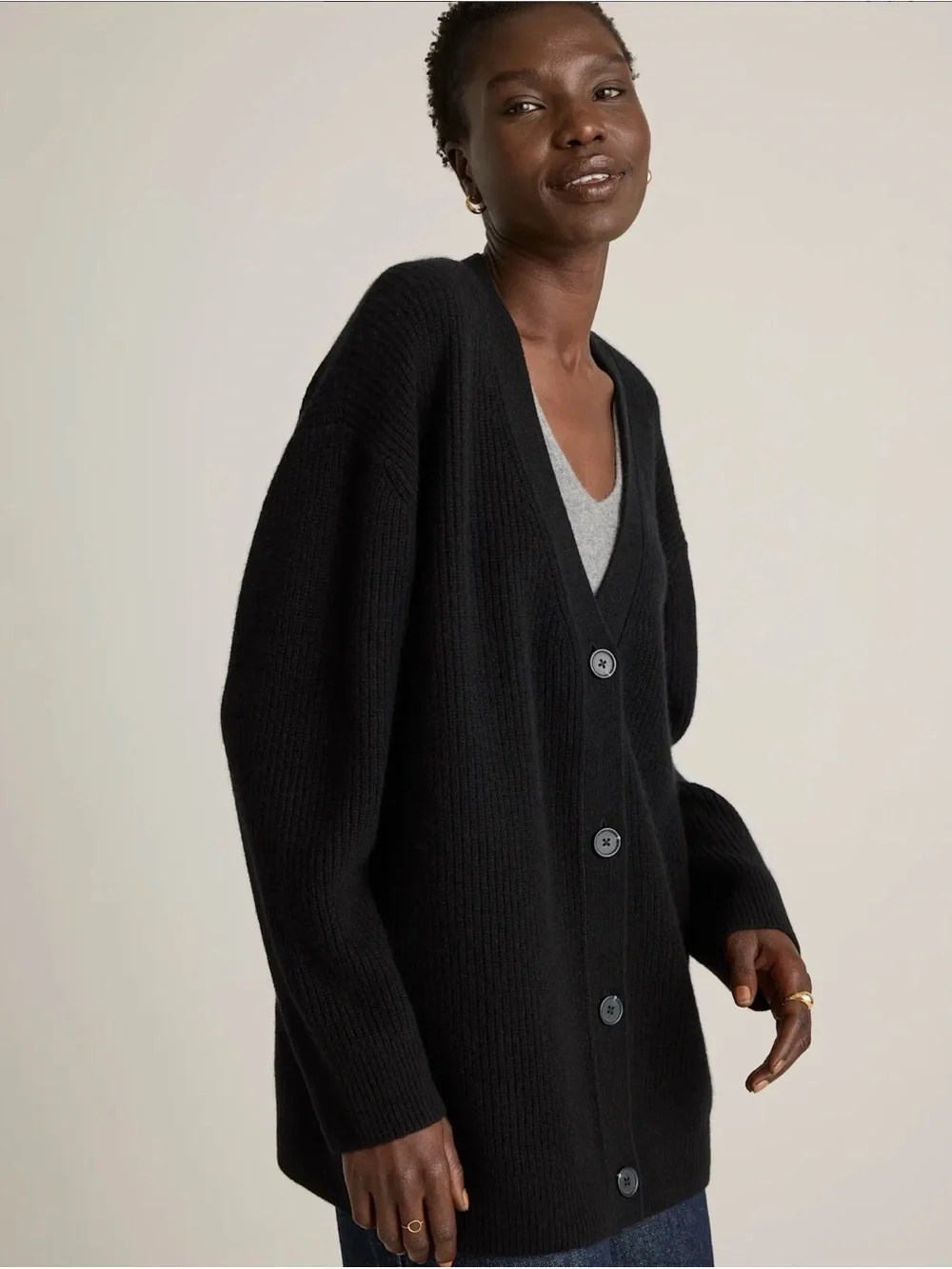 Quince Mongolian Cashmere Oversized Boyfriend Cardigan Sweater, size small
